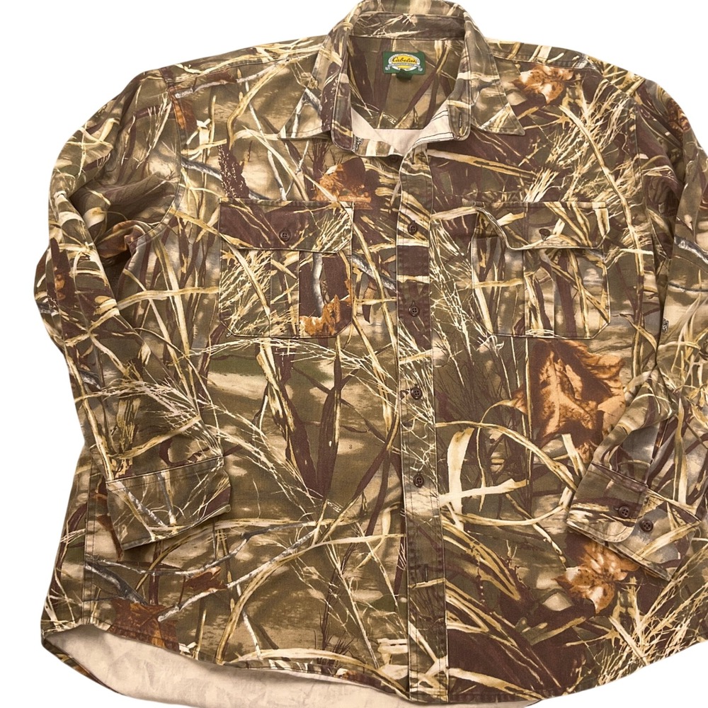 Cabelas Advantage Shirt Mens XLarge Brown Woodland Camo Max-4‎ HD Long Sleeve